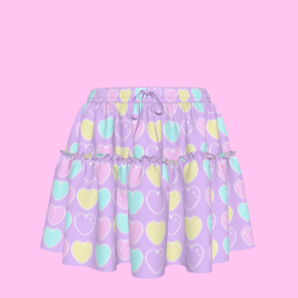 Sweet Love Hearts Purple Waist Tie Ruffle Mini Skirt