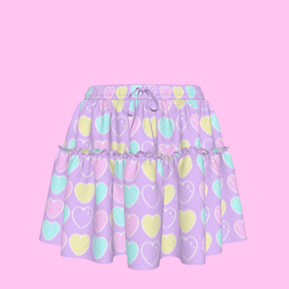 Sweet Love Hearts Purple Waist Tie Ruffle Mini Skirt