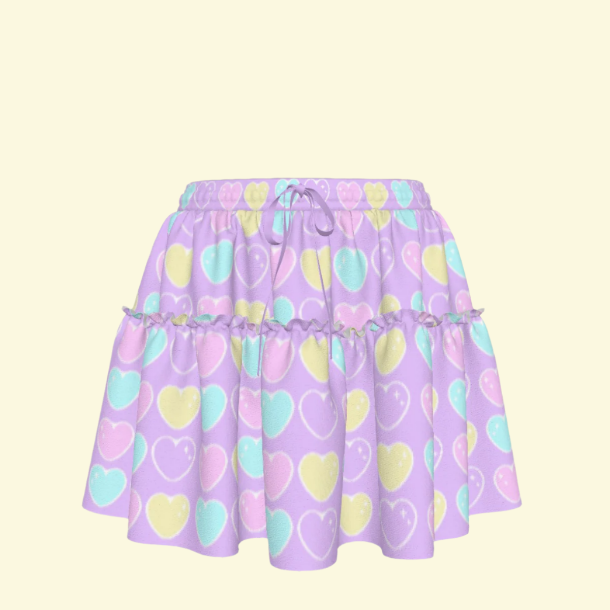 Sweet Love Hearts Purple Waist Tie Ruffle Mini Skirt