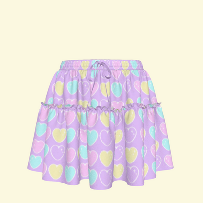Sweet Love Hearts Purple Waist Tie Ruffle Mini Skirt