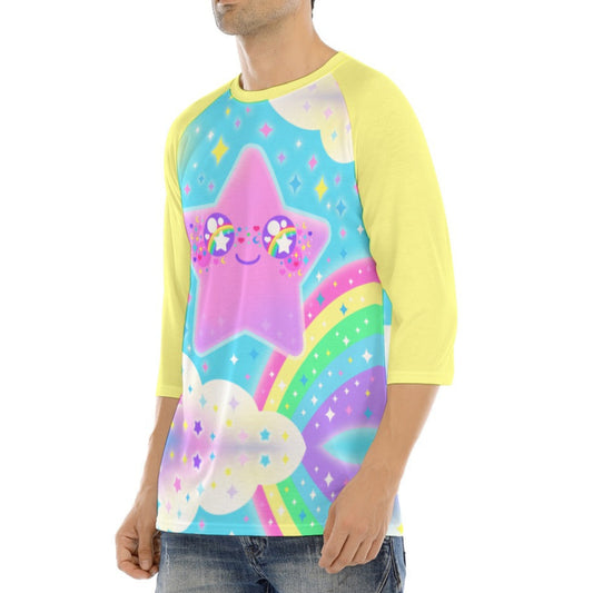 Rainbow Decora Star Unisex Raglan 3/4 Sleeve T-shirt (Yellow)