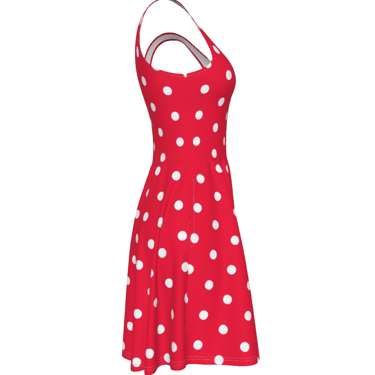 Cute Polka Dots Skater Dress With Pockets (Red)