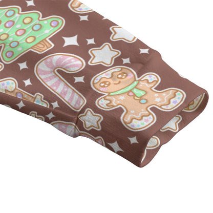 Kawaii Christmas Unisex V-Neck Knitted Fleece Button Up Cardigan With Pockets (Chocolate Cocoa)