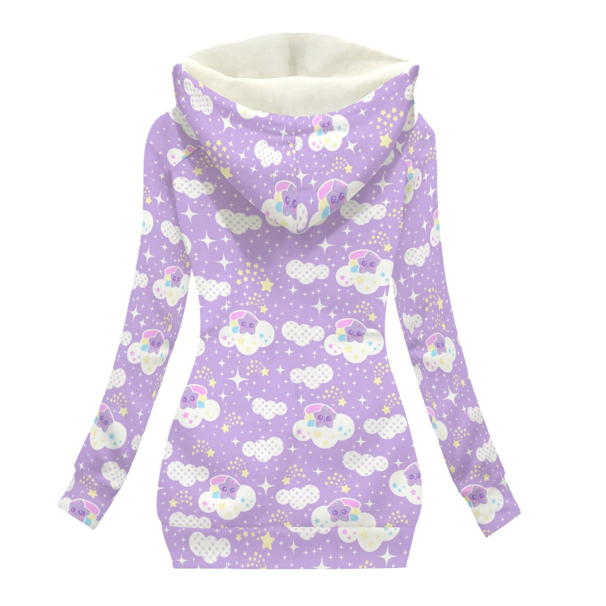 Shooting Star Clouds Women's Oblique Zipper Hoodie Jacket With Fleece Lining (Purple)