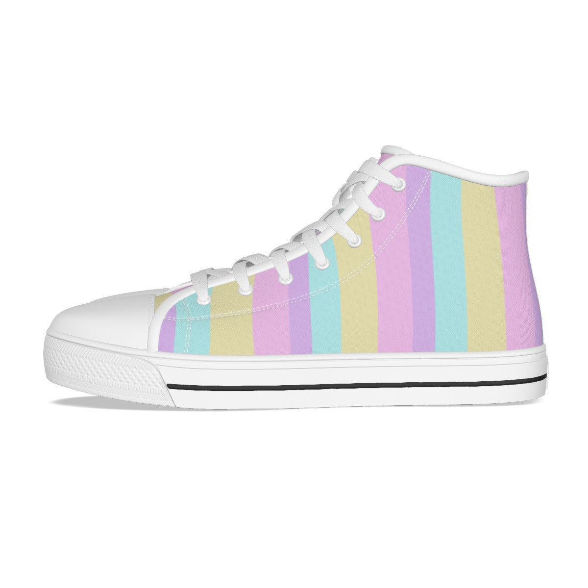 Pastel Stripes Women's High Top Cutie Canvas Shoes (Color Block)