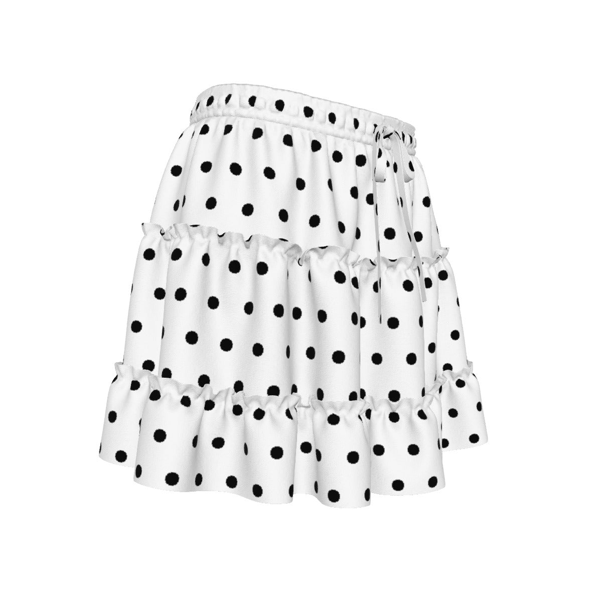 Cutie Polka Dots Waist Tie Tiered Ruffle Mini Skirt (White & Black)