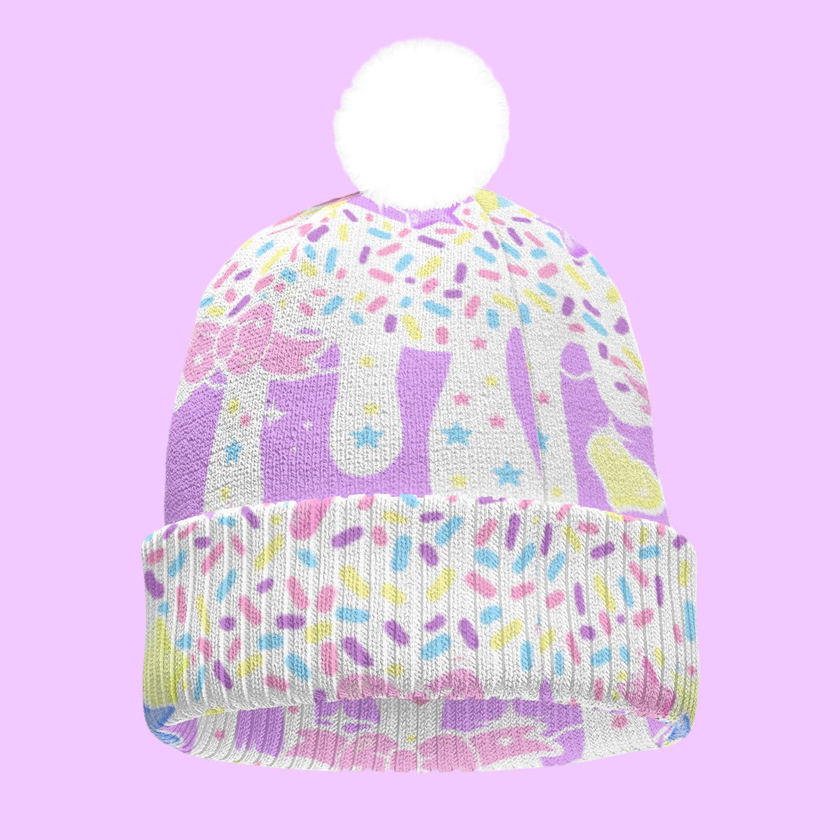 Rainbow Sweets Purple Knitted Beanie Hat With Pom-Pom