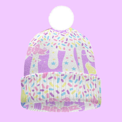 Rainbow Sweets Purple Knitted Beanie Hat With Pom-Pom