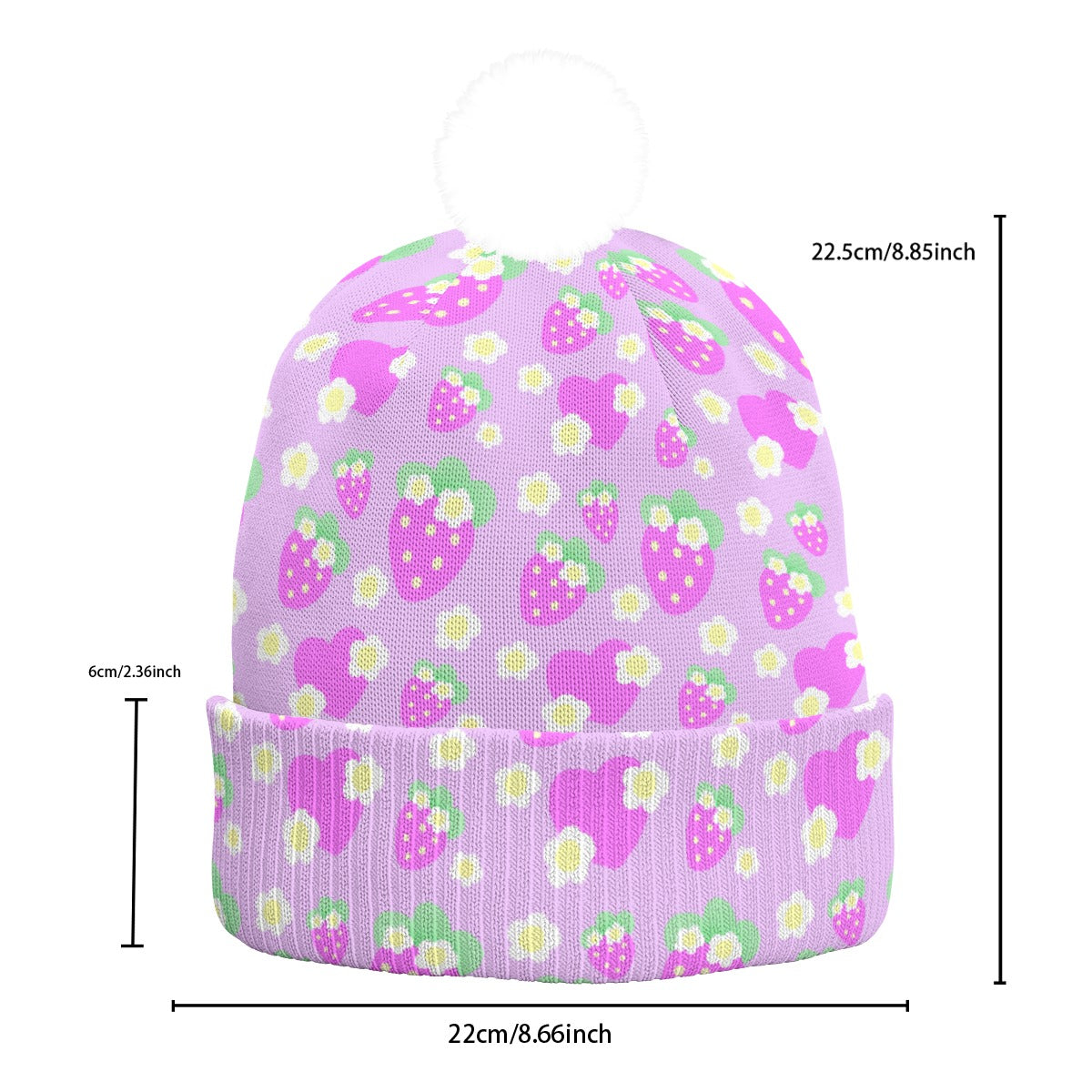 Strawberry Cutie Knitted Beanie Hat With Pom-Pom (Fruity Berry Purple)