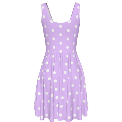 Cute Polka Dots Skater Dress With Pockets (Fairy Kei Pastel Purple)