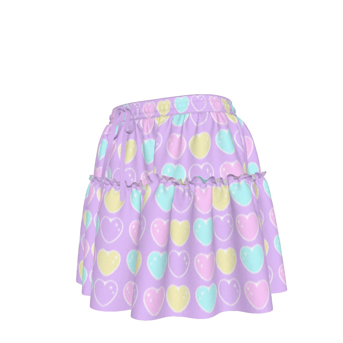 Sweet Love Hearts Purple Waist Tie Ruffle Mini Skirt