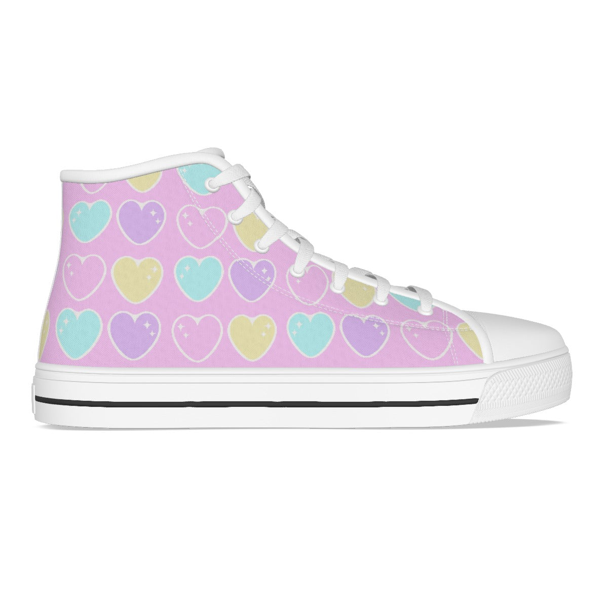 Sweet Love Hearts Women's High Top Cutie Canvas Shoes (Pink)