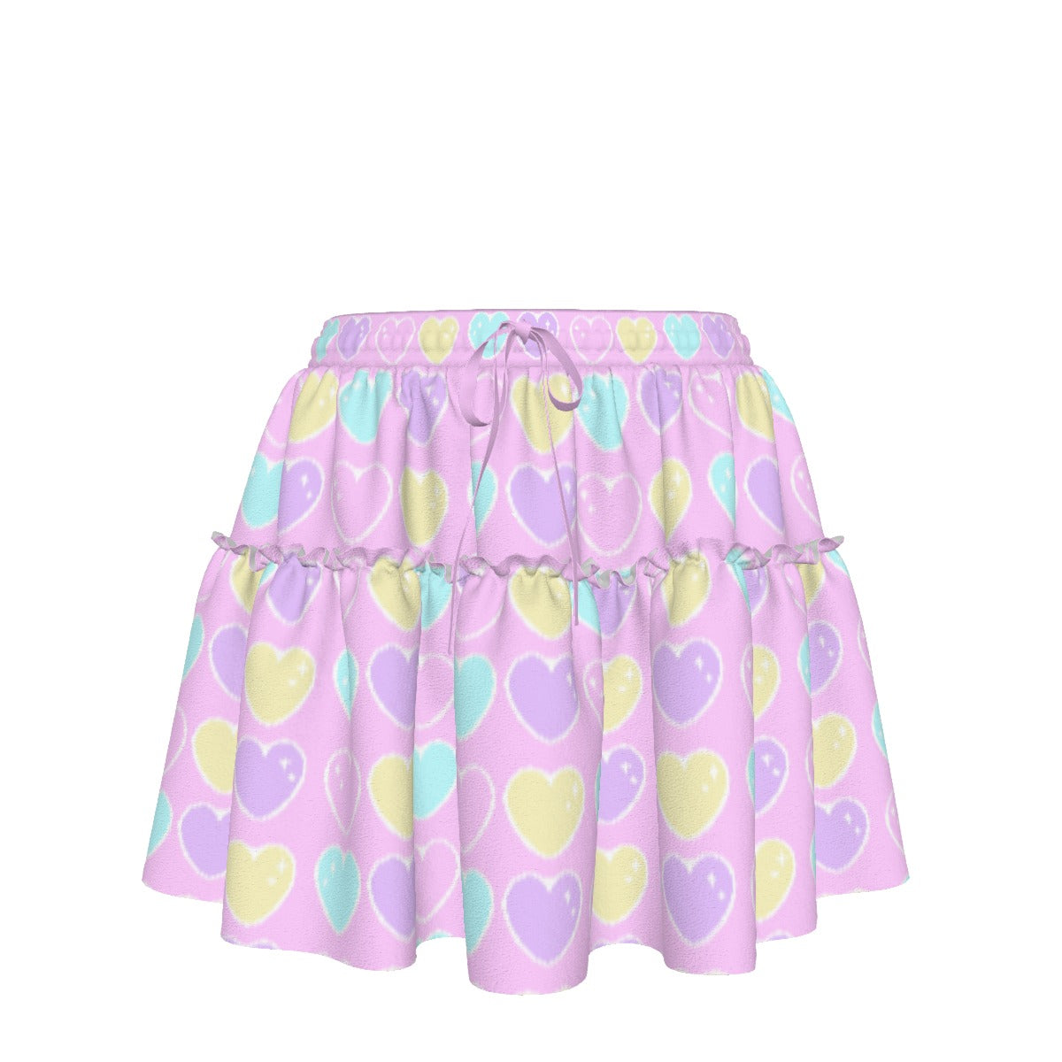 Sweet Love Hearts Pink Waist Tie Ruffle Mini Skirt