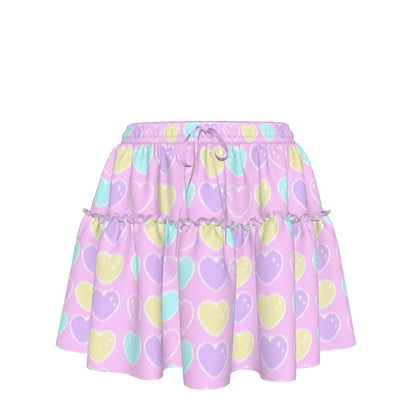 Sweet Love Hearts Pink Waist Tie Ruffle Mini Skirt