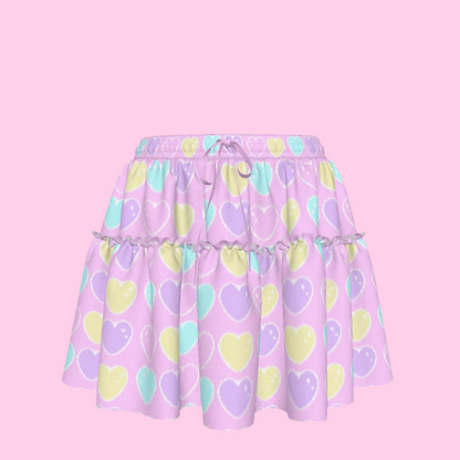 Sweet Love Hearts Pink Waist Tie Ruffle Mini Skirt