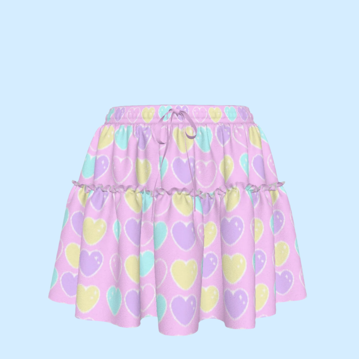 Sweet Love Hearts Pink Waist Tie Ruffle Mini Skirt
