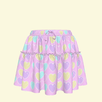 Sweet Love Hearts Pink Waist Tie Ruffle Mini Skirt