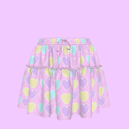 Sweet Love Hearts Pink Waist Tie Ruffle Mini Skirt