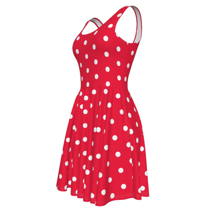 Cute Polka Dots Skater Dress With Pockets (Red)