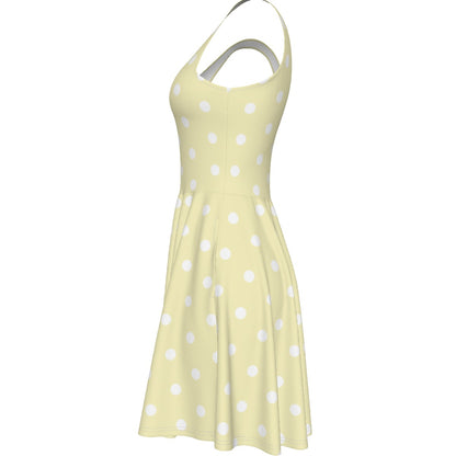 Cute Polka Dots Skater Dress With Pockets (Fairy Kei Pastel Yellow)