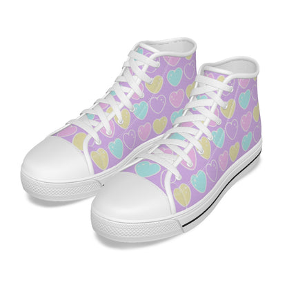 Sweet Love Hearts Women's High Top Cutie Canvas Shoes (Purple)
