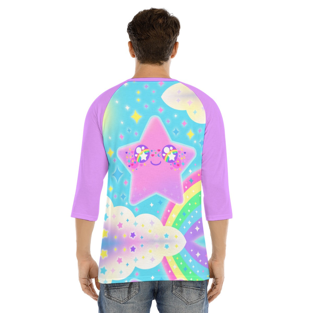 Rainbow Decora Star Unisex Raglan 3/4 Sleeve T-shirt (Purple)