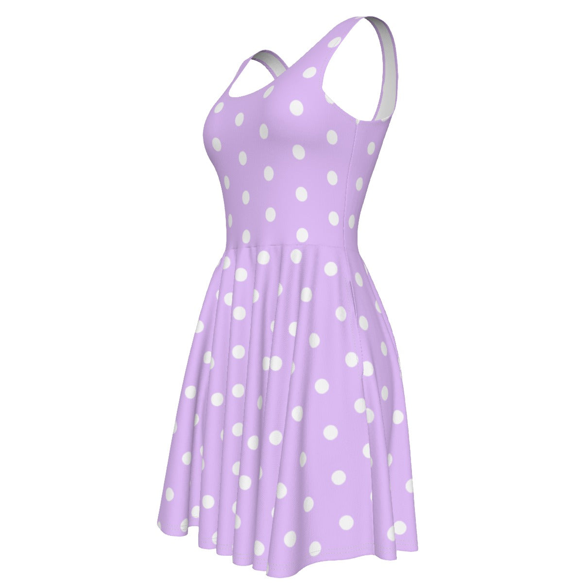 Cute Polka Dots Skater Dress With Pockets (Fairy Kei Pastel Purple)