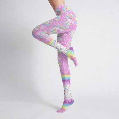Rainbow Sweets Stretchy Tights (Cute Polka Dots Pink)