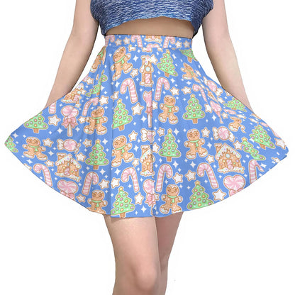Kawaii Christmas Skater Skirt (Blueberry Candy)