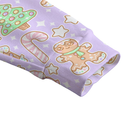 Kawaii Christmas Unisex V-Neck Knitted Fleece Button Up Cardigan With Pockets (Sugar Plum)