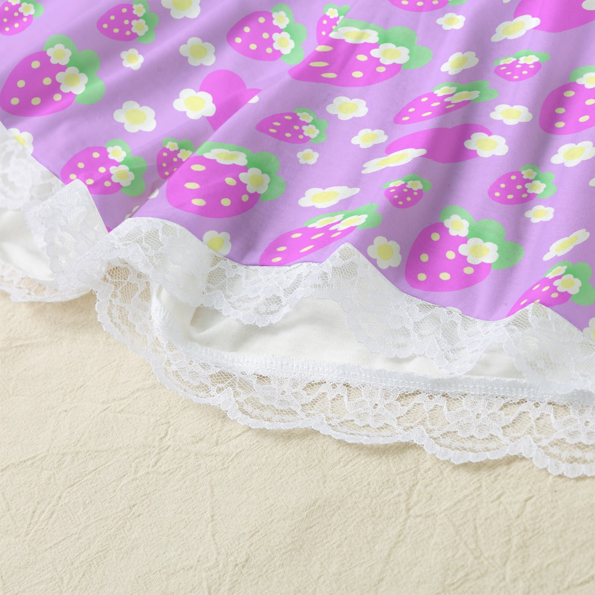 Strawberry Cutie Women's Cami & Shorts Lounge Wear Pajama Set With Lace Trim (Fruity Berry Purple)