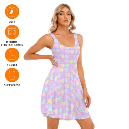 Sweet Love Hearts Purple Skater Dress With Pockets