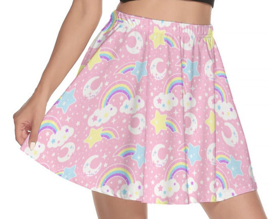 Dreamy Rainbow Pink Mini Skater Skirt