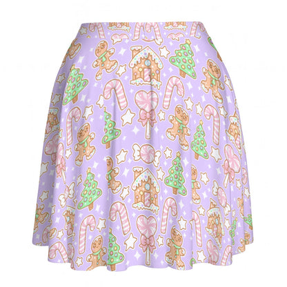 Kawaii Christmas Skater Skirt (Sugar Plum)