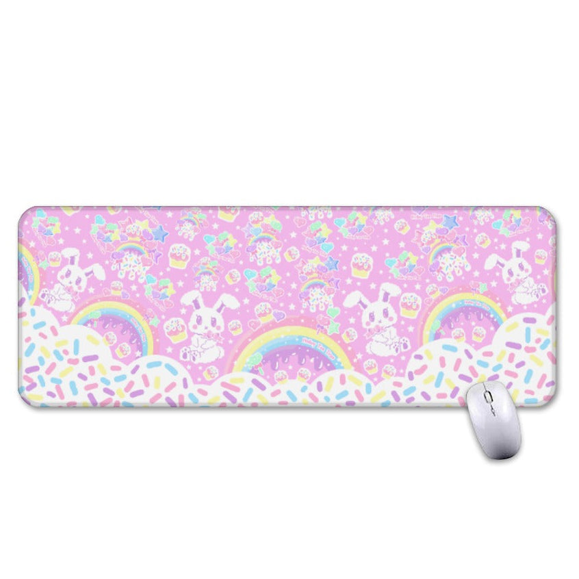 kawaii gamming mouse pad rainbows candy sweets cupcake bunny desk mat cute cutecore