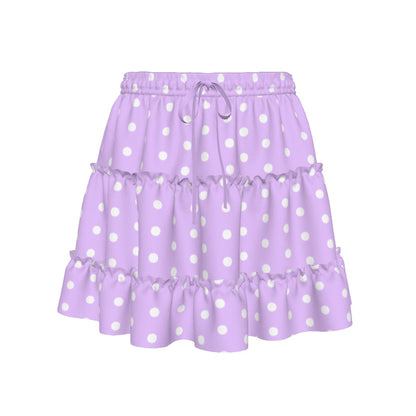 Cutie Polka Dots Purple Waist Tie Tiered Ruffle Mini Skirt