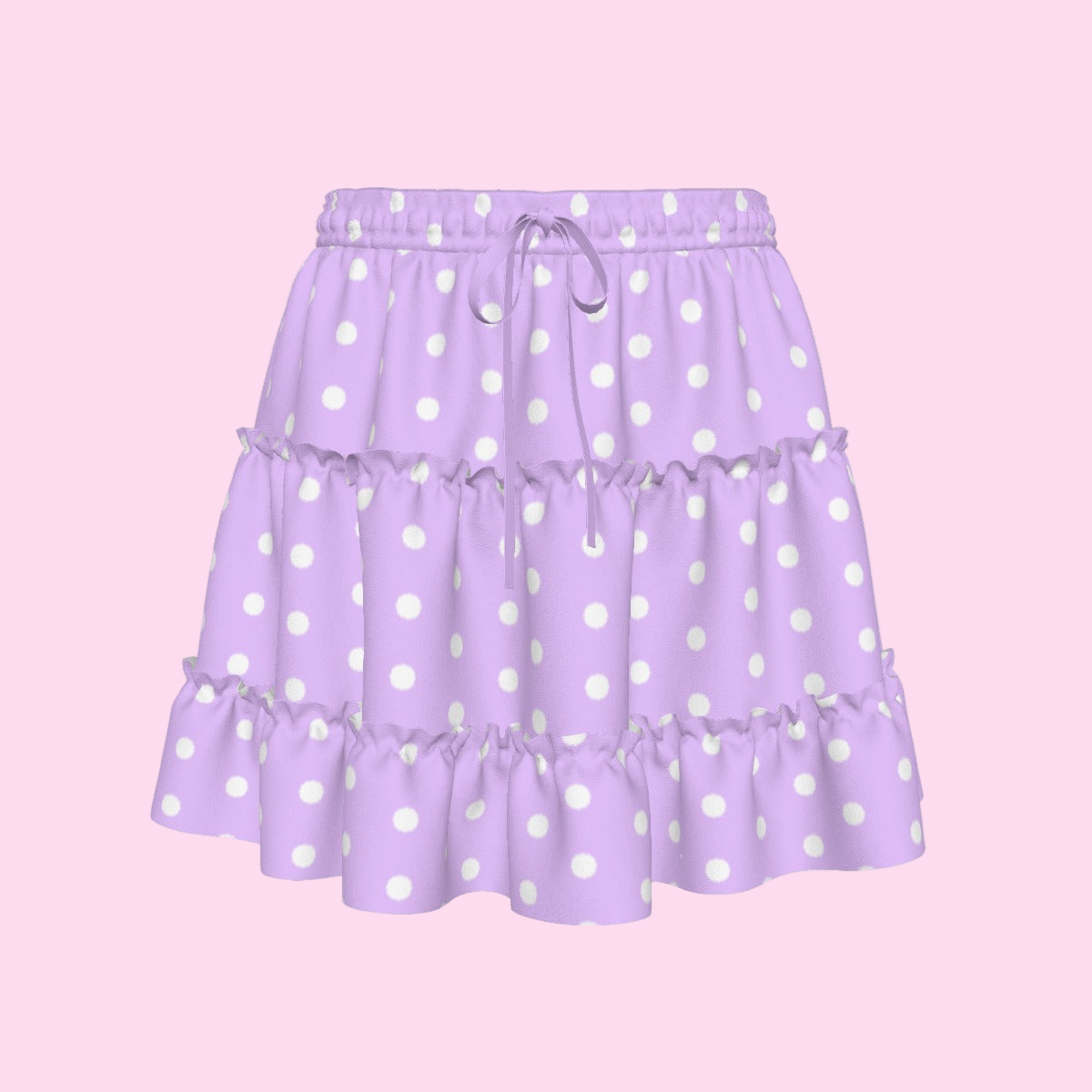 Cutie Polka Dots Purple Waist Tie Tiered Ruffle Mini Skirt