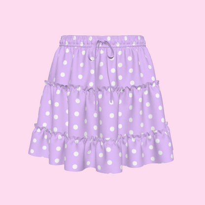 Cutie Polka Dots Purple Waist Tie Tiered Ruffle Mini Skirt
