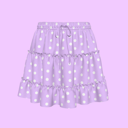 Cutie Polka Dots Purple Waist Tie Tiered Ruffle Mini Skirt