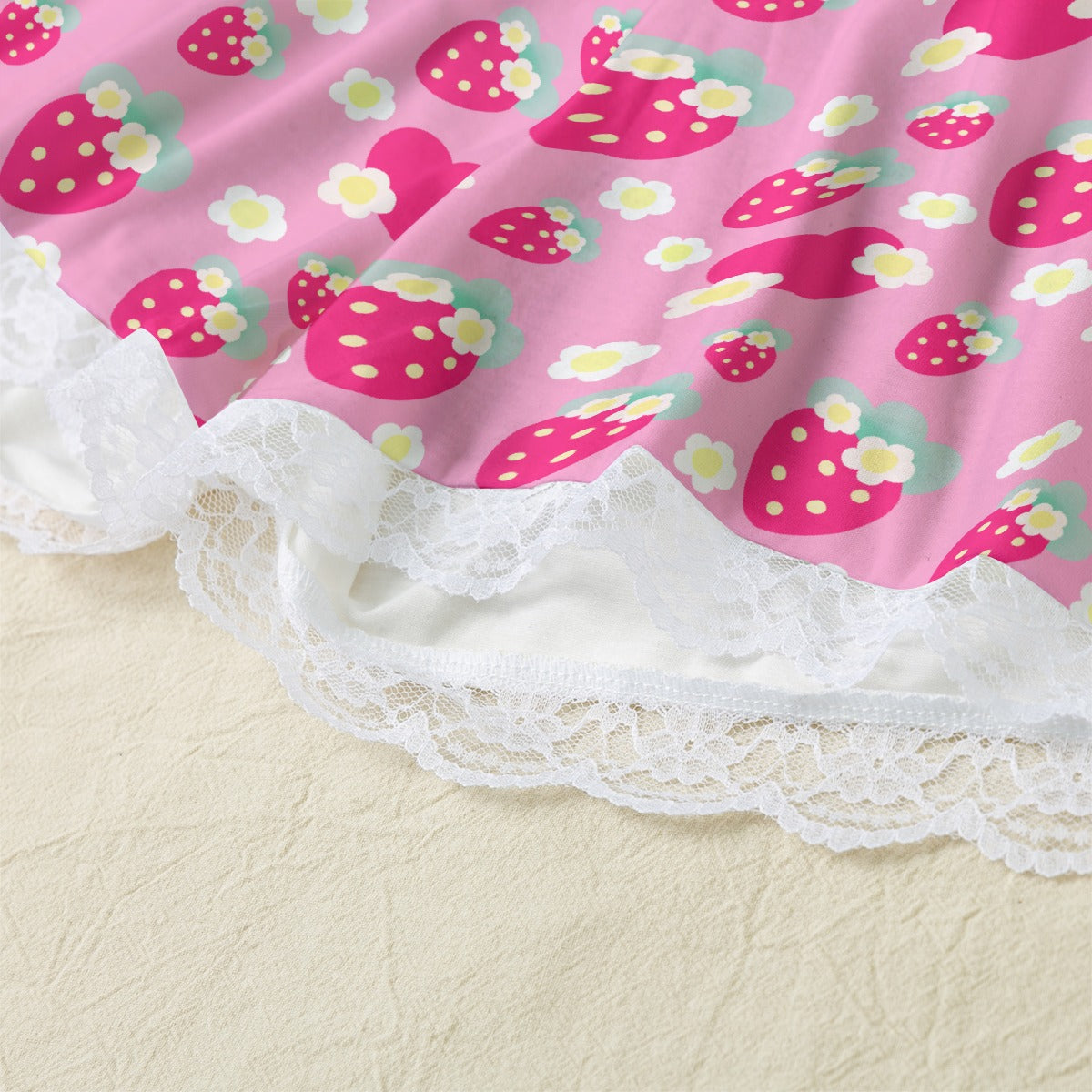 Strawberry Cutie Women's Cami & Shorts Lounge Wear Pajama Set With Lace Trim (Soda Pop Fruity Berry Pink)