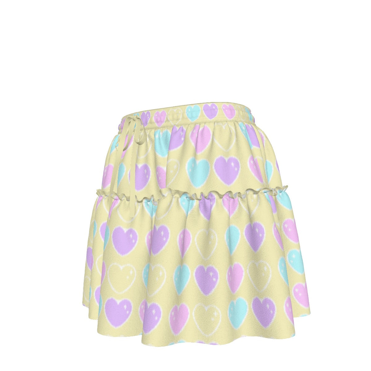 Sweet Love Hearts Yellow Waist Tie Ruffle Mini Skirt