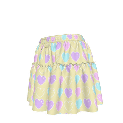 Sweet Love Hearts Yellow Waist Tie Ruffle Mini Skirt