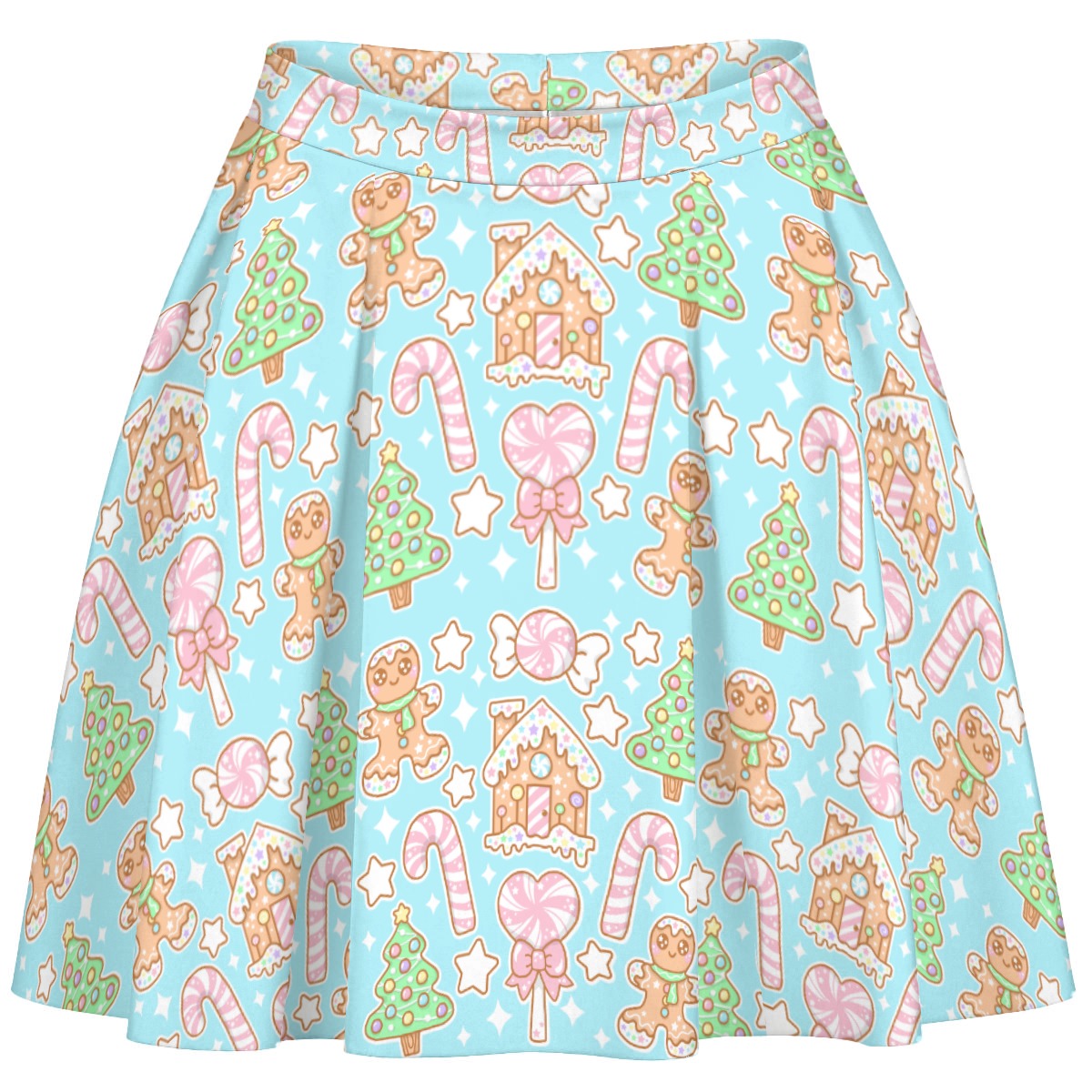 Kawaii Christmas Skater Skirt (Blue Cotton Candy)