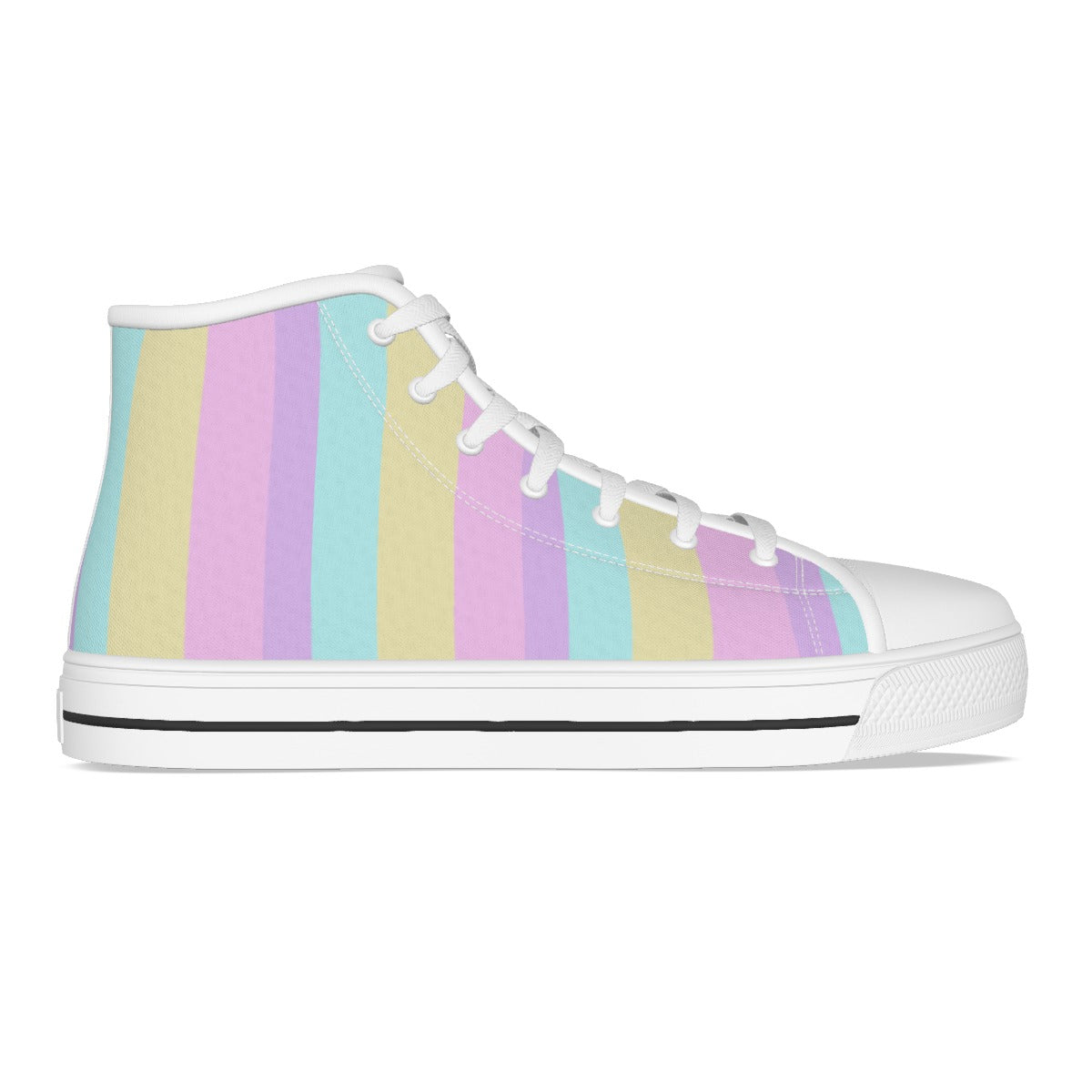 Pastel Stripes Women's High Top Cutie Canvas Shoes (Color Block)