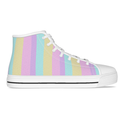Pastel Stripes Women's High Top Cutie Canvas Shoes (Color Block)