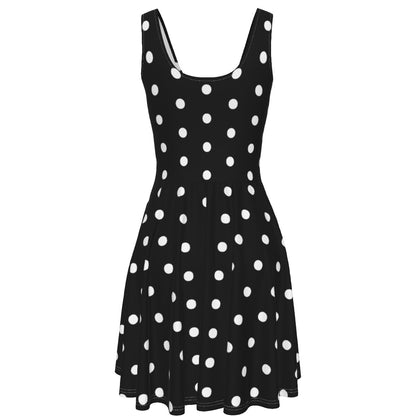 Cute Polka Dots Skater Dress With Pockets (Black)