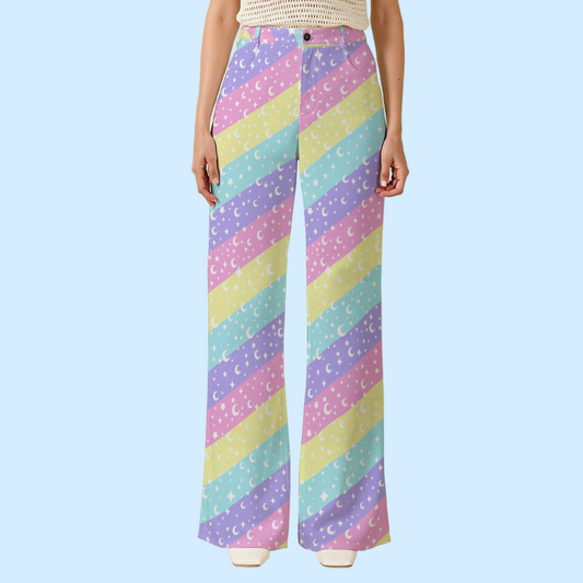 Cosmic Rainbow Women's Wide Leg Denim Pants
