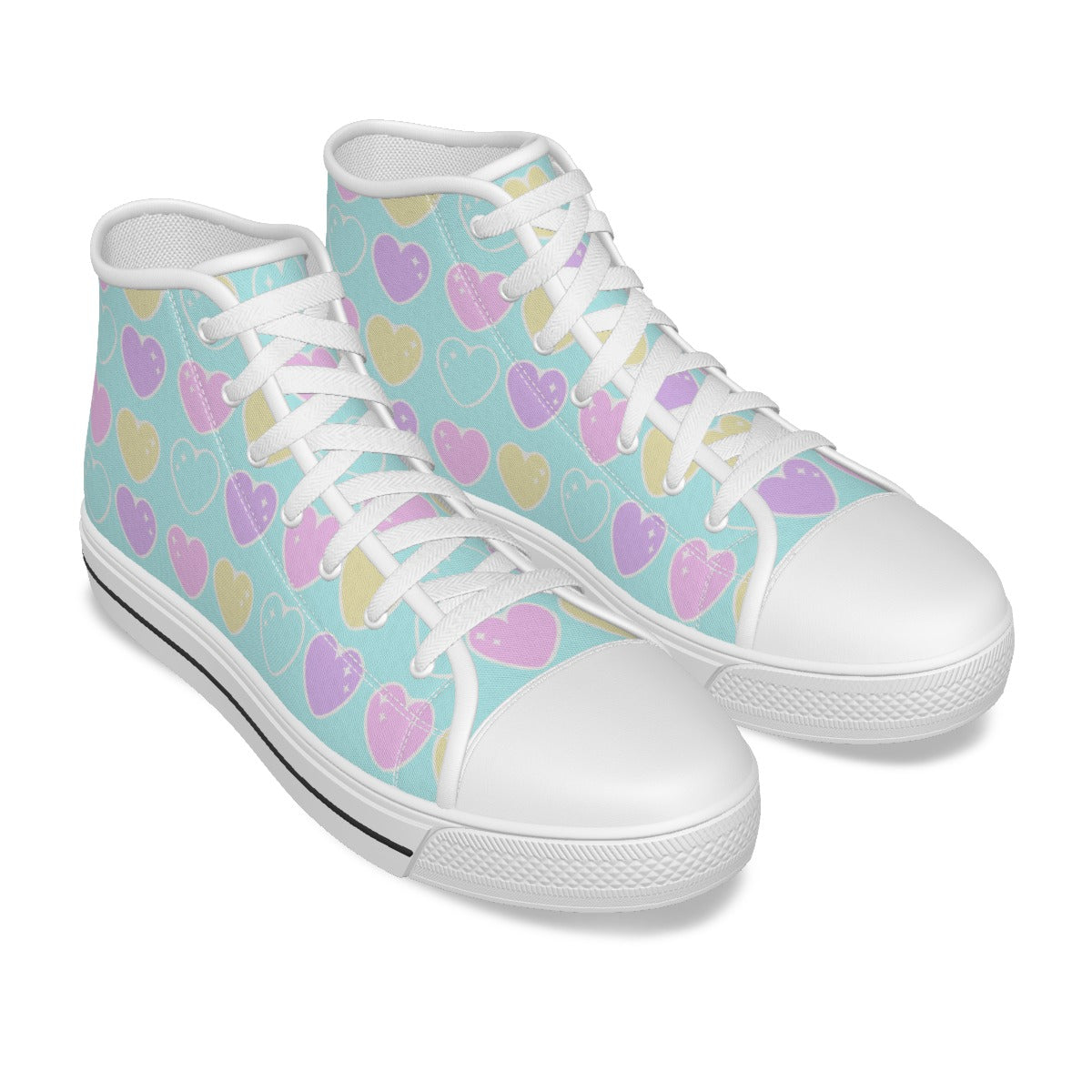 Sweet Love Hearts Women's High Top Cutie Canvas Shoes (Blue)