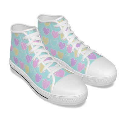 Sweet Love Hearts Women's High Top Cutie Canvas Shoes (Blue)