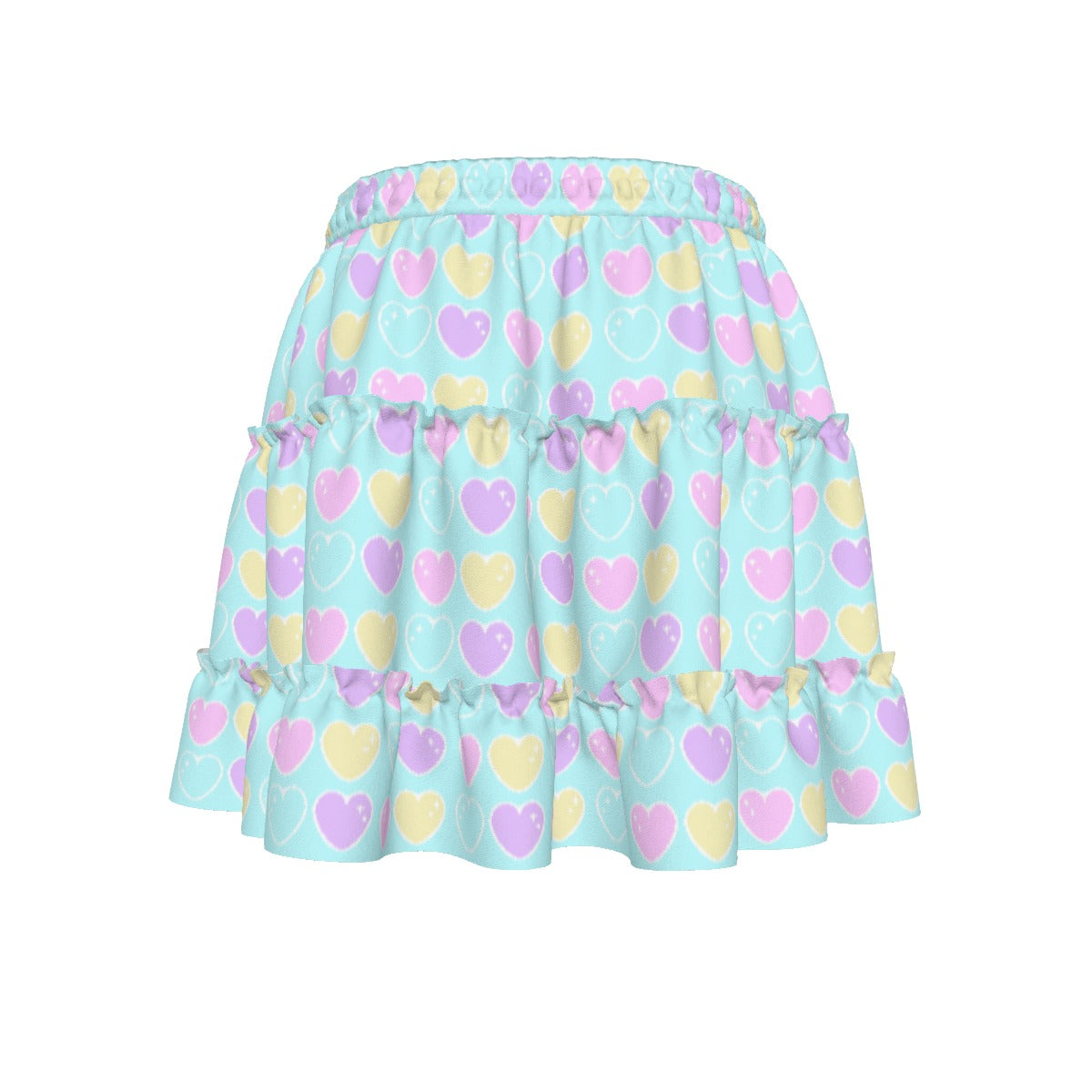 Sweet Love Hearts Blue Waist Tie Tiered Ruffle Mini Skirt